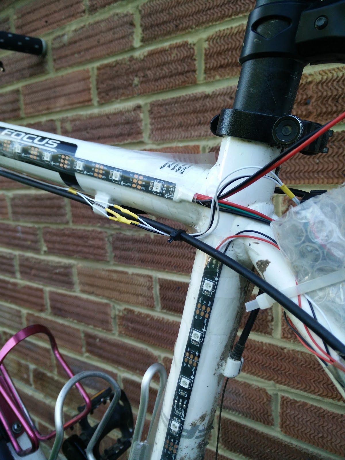 It was a bit busy around the seat post with power from the battery coming down to the Arduino as well.